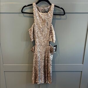 Express Gold Sequin Cutout Dress